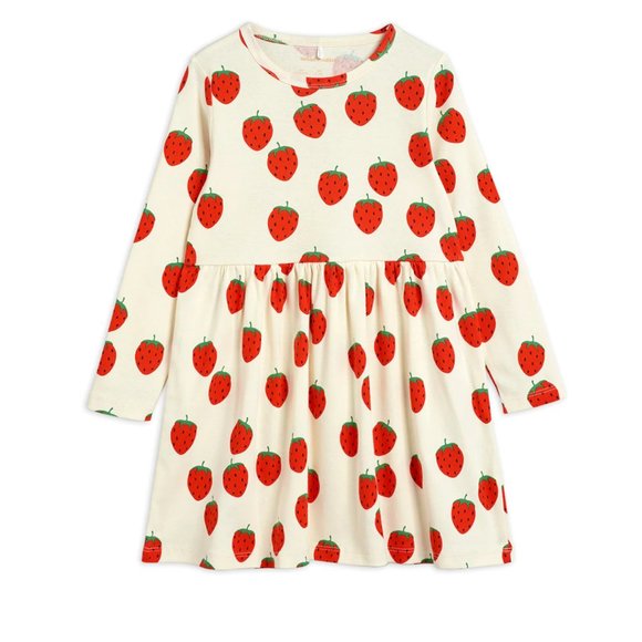 Mini Rodini Other - Mini Rodini Strawberry Print Long Sleeve Dress Cream/Red (2-3 Years)